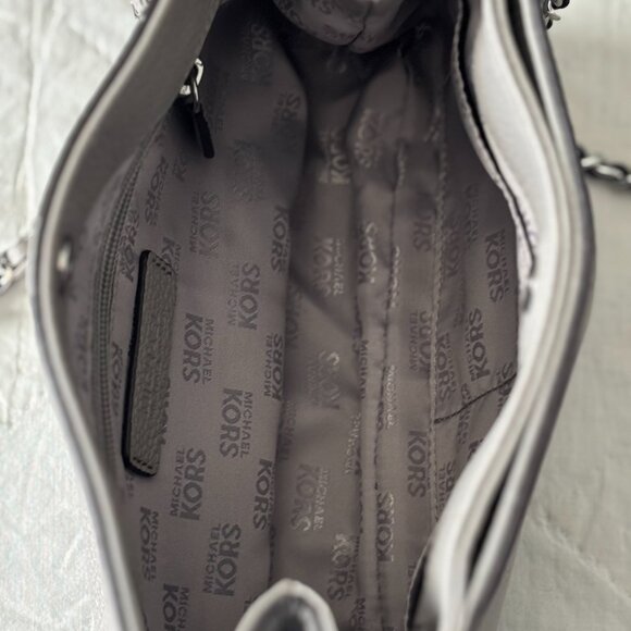 Michael Kors Jet Set Medium Chain Shoulder Bag Pebbled Leather Grey - Picture 5 of 16